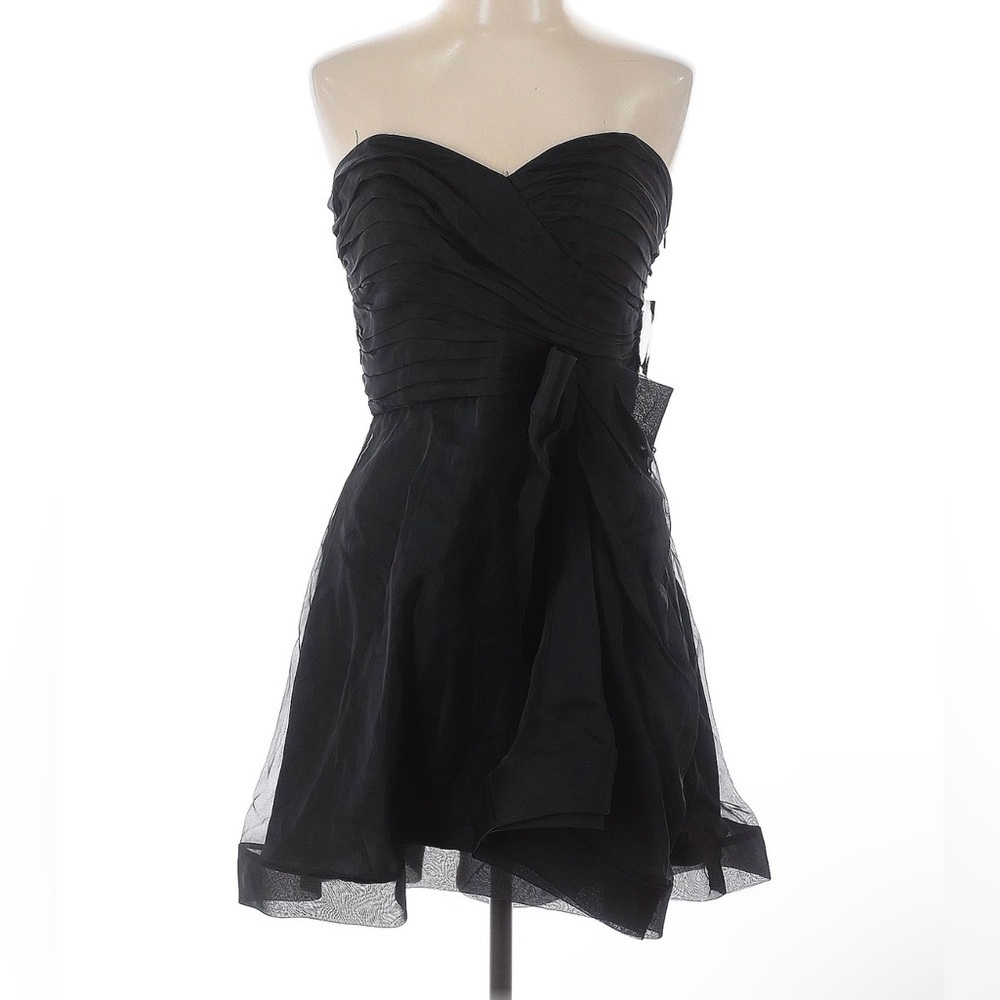 NWT A.B.S‎ Collection by Allen Schwartz 100% Silk Black Strapless Bow Dress 10